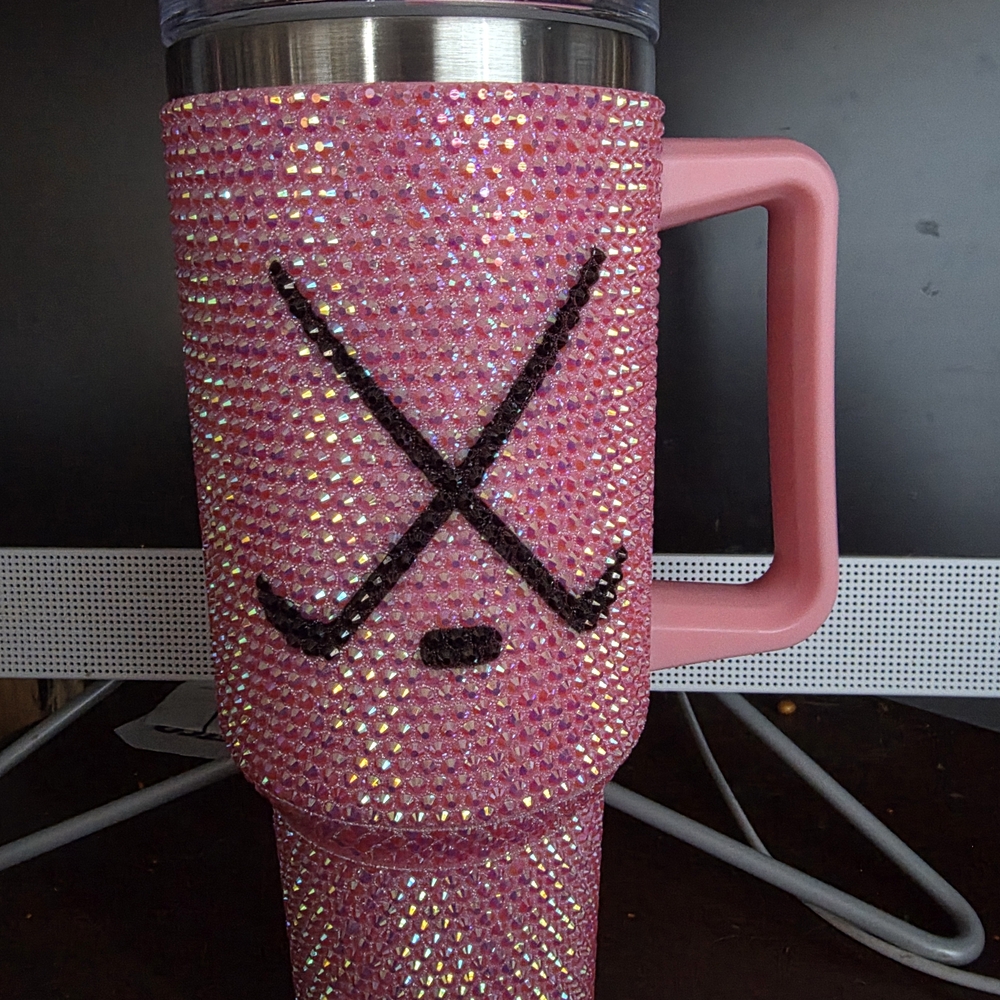 Pink Rhinestone Hockey Themed 40oz Tumbler